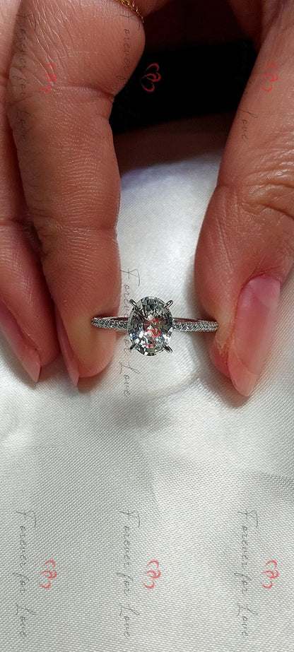 2.8 Ct Oval White Diamond, Sapphire Engagement Ring