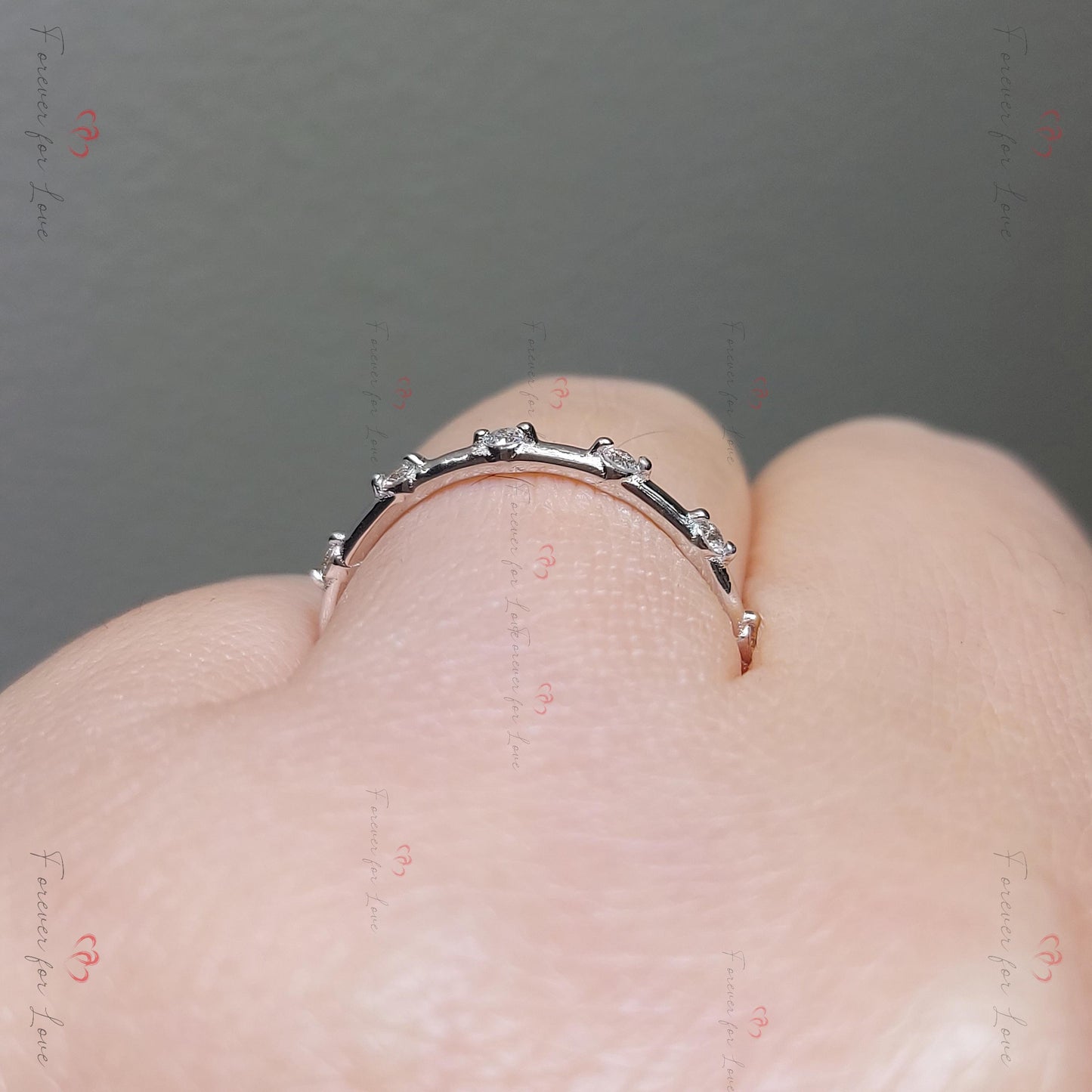 Round Natural Diamond Eternity Band with Shared Prong Setting Round cut Moissanite Brilliant Cut engagement ring in 935 Argentium Silver — custom handcrafted by Forever For Love