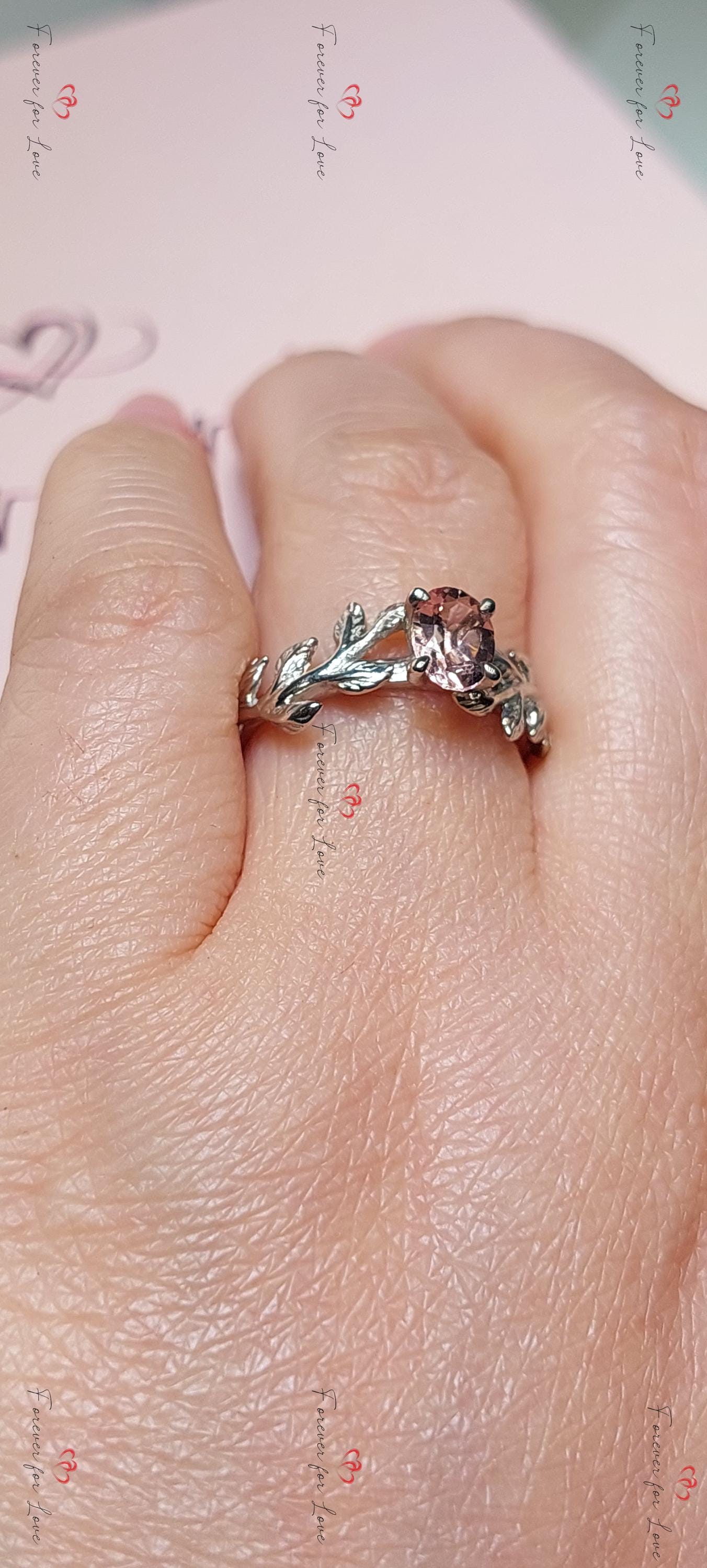 Oval Natural Diamond, Morganite Engagement Ring Oval cut Moissanite engagement ring in Gold or Platinum — custom handcrafted by Forever For Love