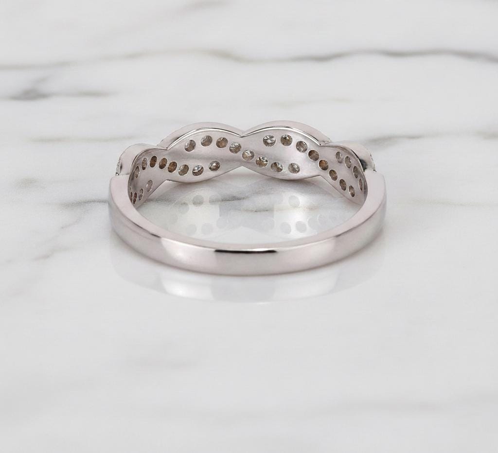 Twisted Wedding Band, Womens Diamond Eternity Band, 10K 14K 18K Solid Gold Ring, Twist Infinity Wedding Band, Stackable Band, Perfect gift Round cut Moissanite Brilliant Cut engagement ring in 935 Argentium Silver — custom handcrafted by Forever For Love