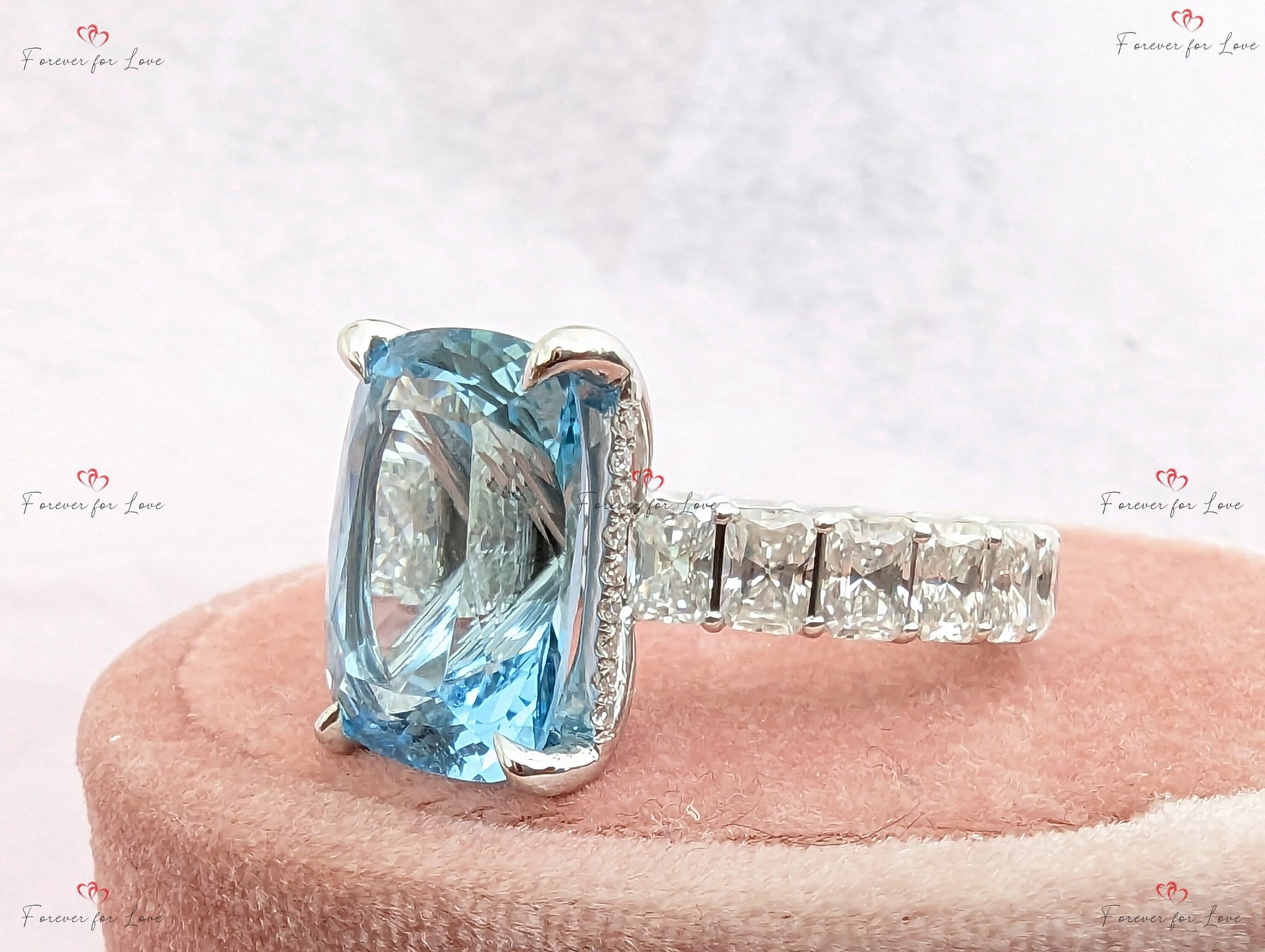 Radiant Diamond, Aquamarine Engagement Ring