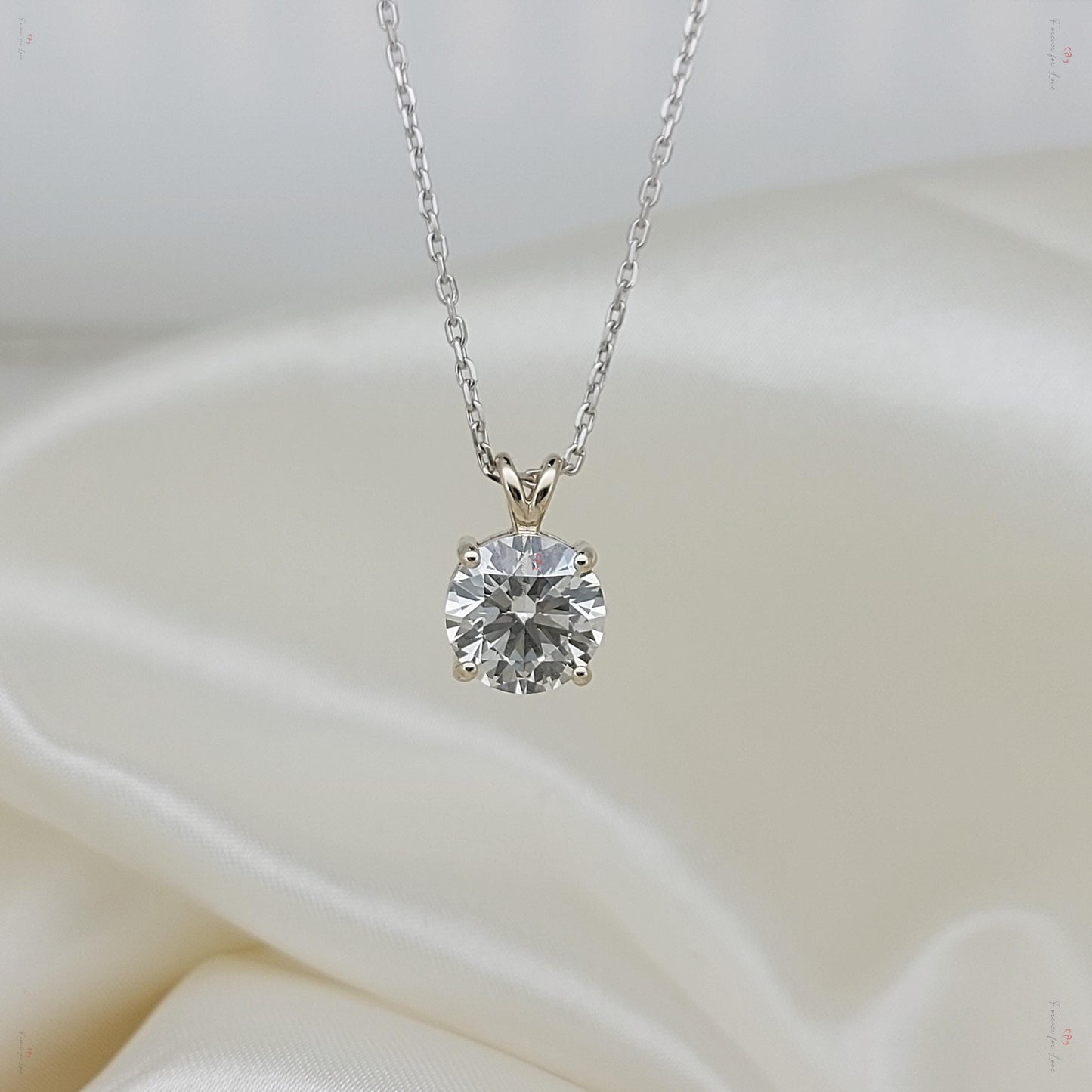Round diamond Necklace, 14k White Gold, Dainty Minimalist Round Pendant, Real Diamond Womens Necklace, Special Gift For Her. 0.5 carat engagement ring in Gold or Platinum — custom handcrafted by Forever For Love