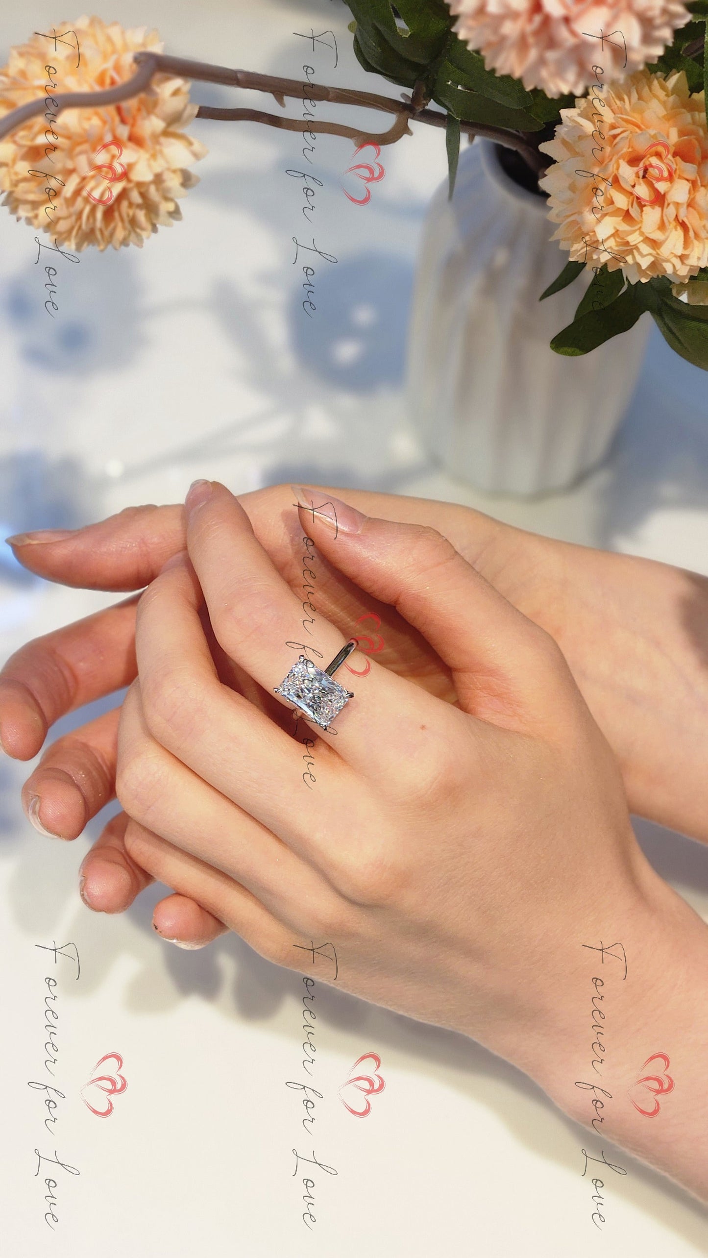 5 Ct IGI Certified Radiant Lab Diamond Hidden Halo Engagement Ring Radiant cut 1Ct Moissanite Brilliant Cut engagement ring in 935 Argentium Silver — custom handcrafted by Forever For Love