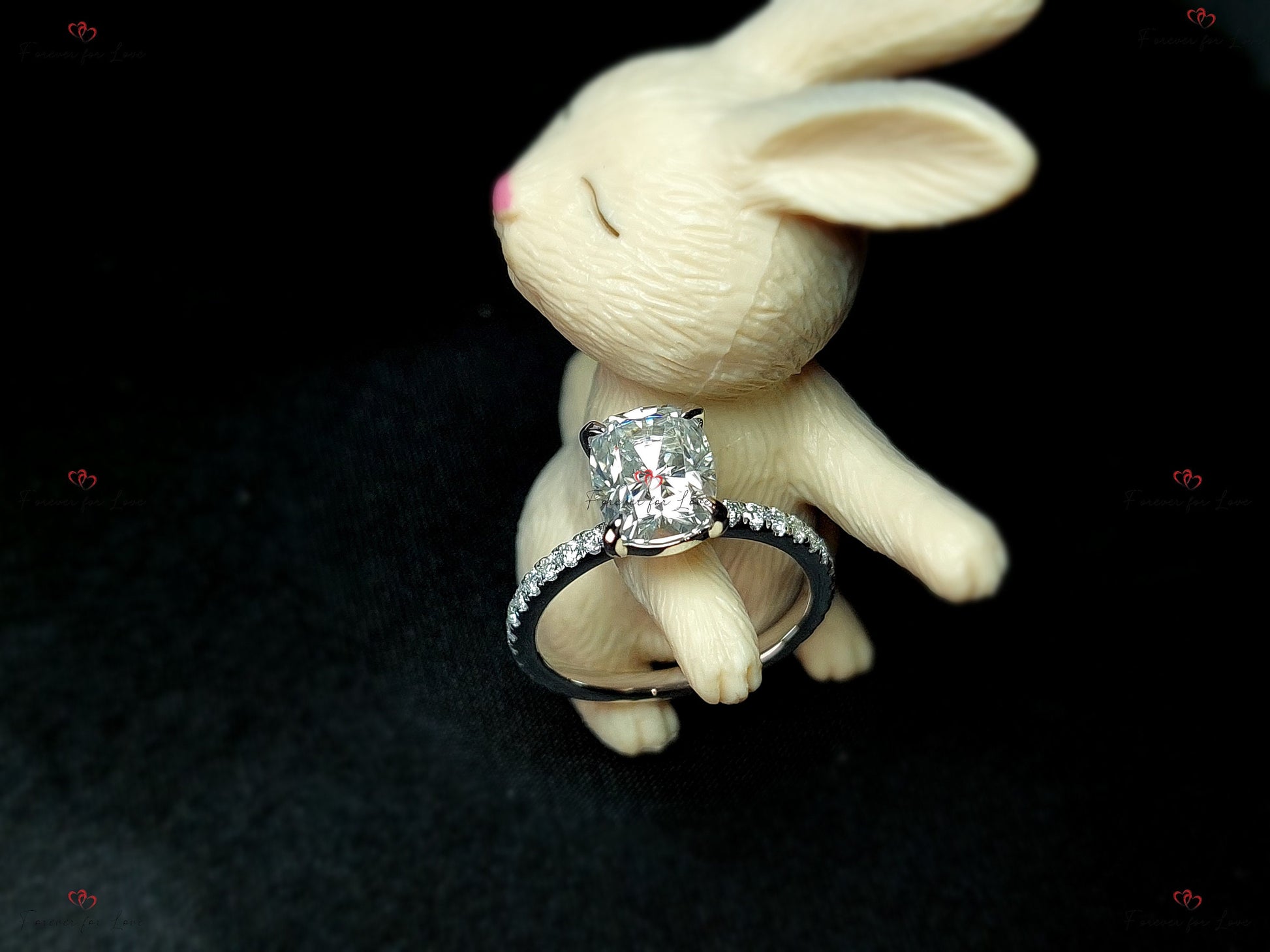 3.5 Ct Cushion Moissanite Hidden Halo Engagement Ring