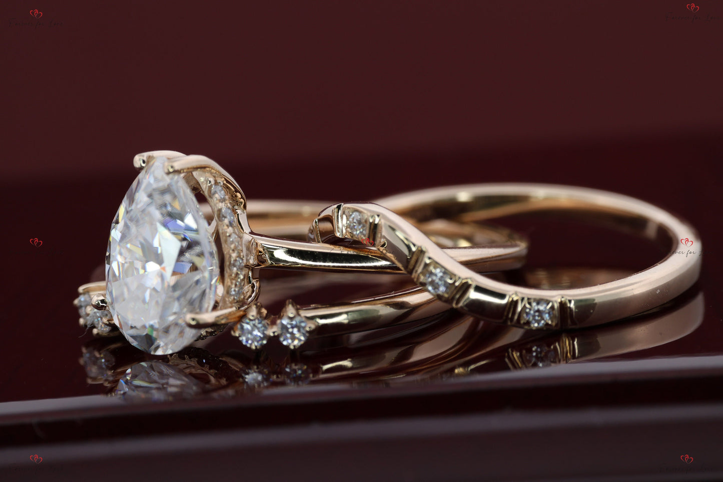 2 Ct Pear Moissanite Hidden Halo Engagement Ring Pear cut Moissanite Brilliant Cut engagement ring in 935 Argentium Silver — custom handcrafted by Forever For Love