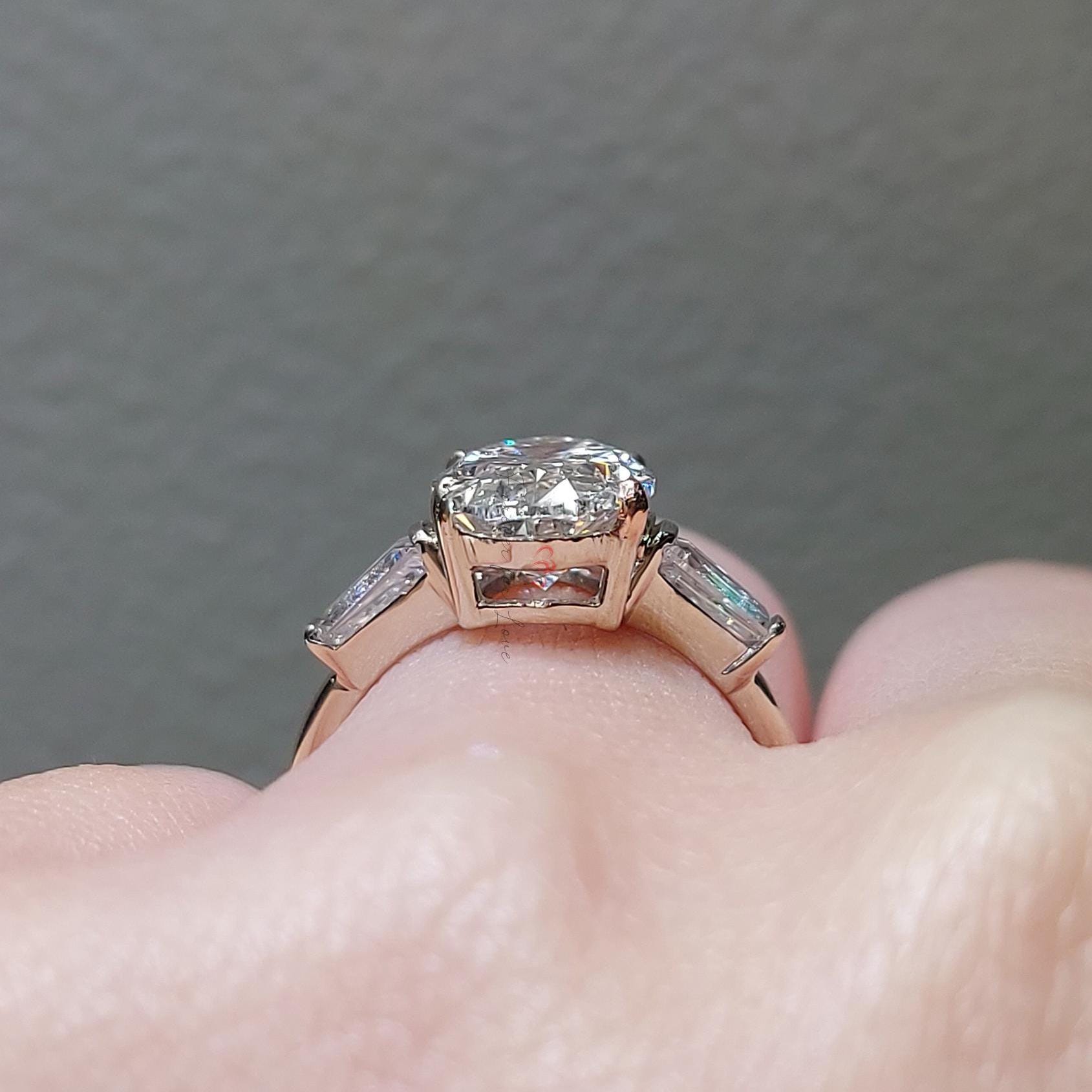 5 Ct Oval Lab Diamond Three Stone Engagement Ring