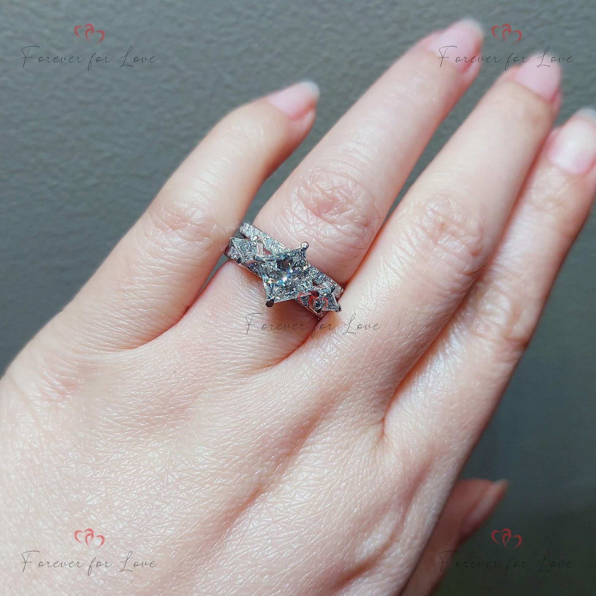 IGI Certified Princess Lab Diamond Three Stone Engagement Ring