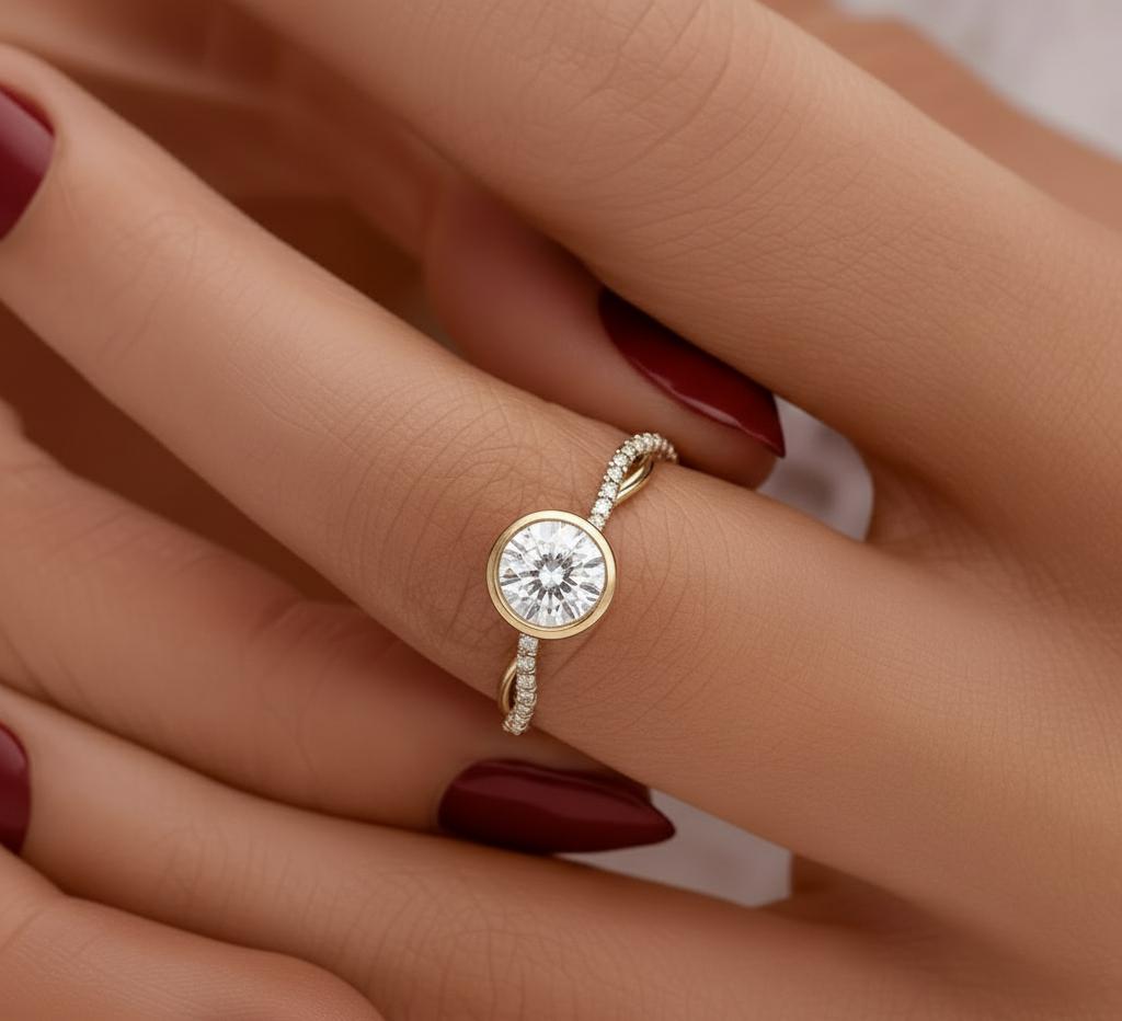 0.25 Ct Round Lab Diamond Engagement Ring Round cut 1Ct Moissanite Brilliant Cut engagement ring in 935 Argentium Silver — custom handcrafted by Forever For Love