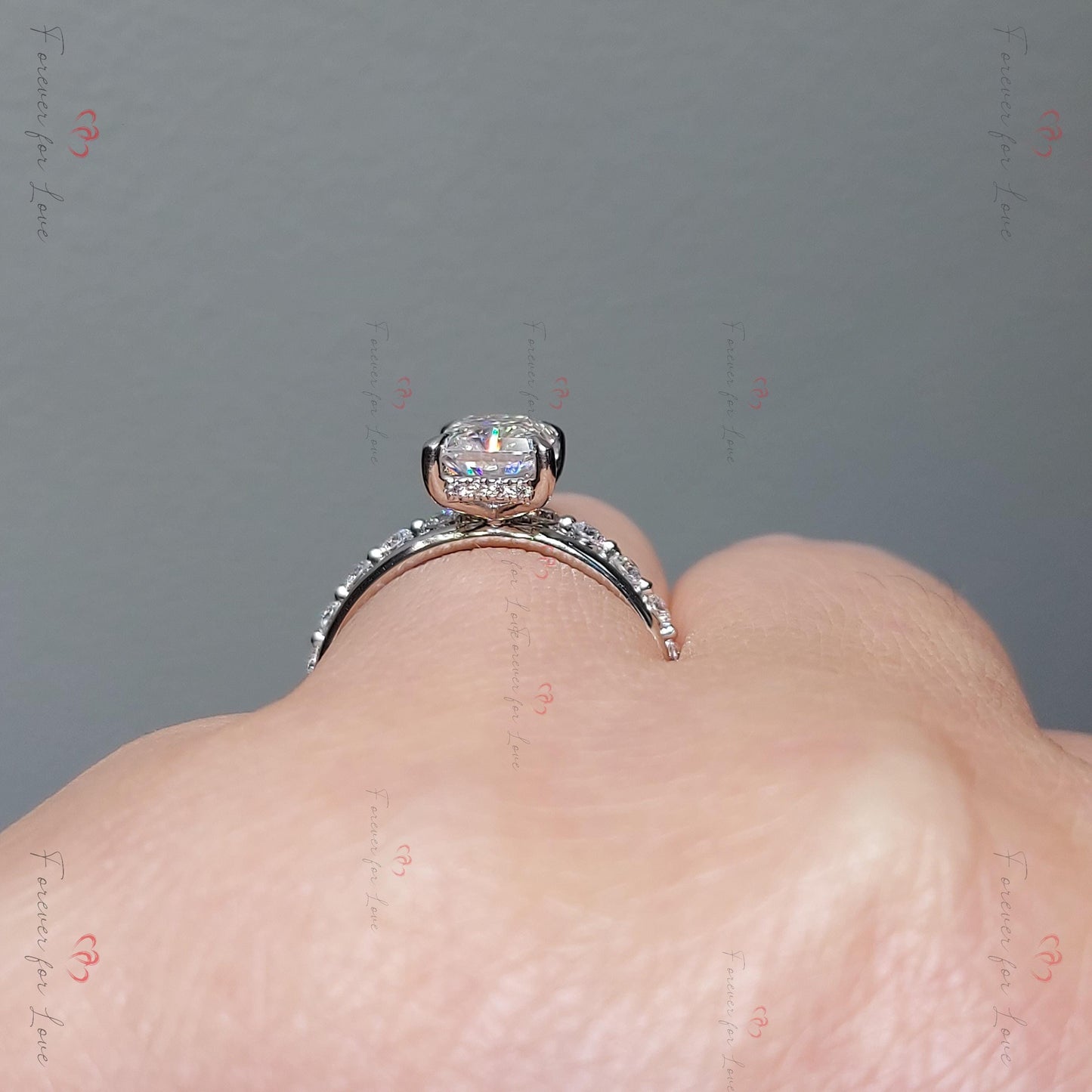 2 Karat Radiant Moissanite Eternity Band Radiant cut Moissanite engagement ring in 935er Argentium Silber — custom handcrafted by Forever For Love