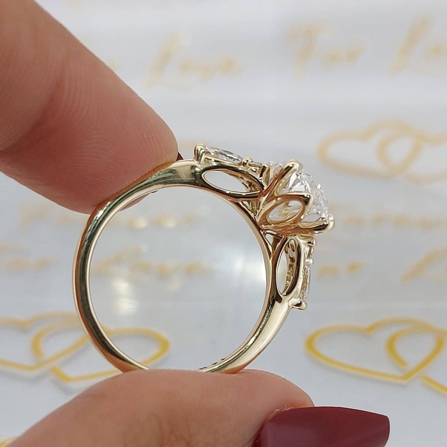 4.5 Ct Oval Lab Diamond with Marquise and Round Accents Engagement Ring Oval cut 1Ct Moissanite Brilliant Cut engagement ring in 935 Argentium Silver — custom handcrafted by Forever For Love