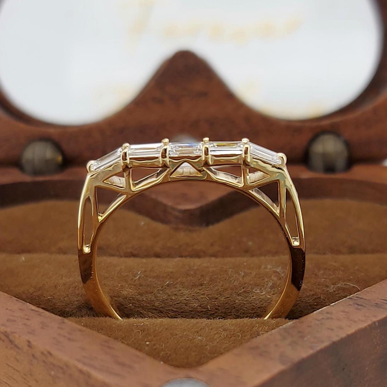 Baguette Lab Diamond Stacking Ring Baguette cut Moissanite Brilliant Cut engagement ring in 935 Argentium Silver — custom handcrafted by Forever For Love