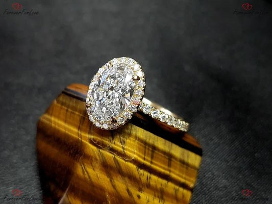 Oval Moissanite Halo Ring | Custom Gold
