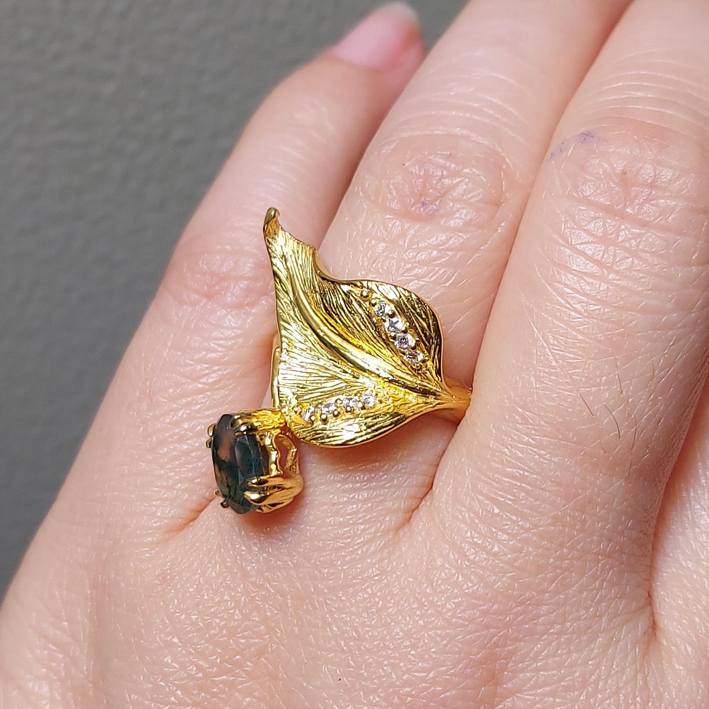 Oval Moss Agate Ring Oval cut Moissanite engagement ring in Gold or Platinum — custom handcrafted by Forever For Love