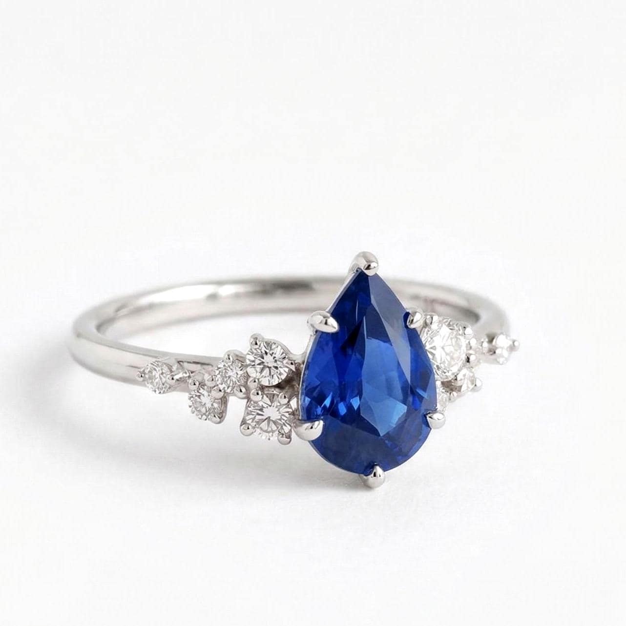 2 Ct Pear Blue Diamond, Sapphire Engagement Ring Pear cut 1Ct Natural Sapphire engagement ring in 935 Argentium Silver — custom handcrafted by Forever For Love