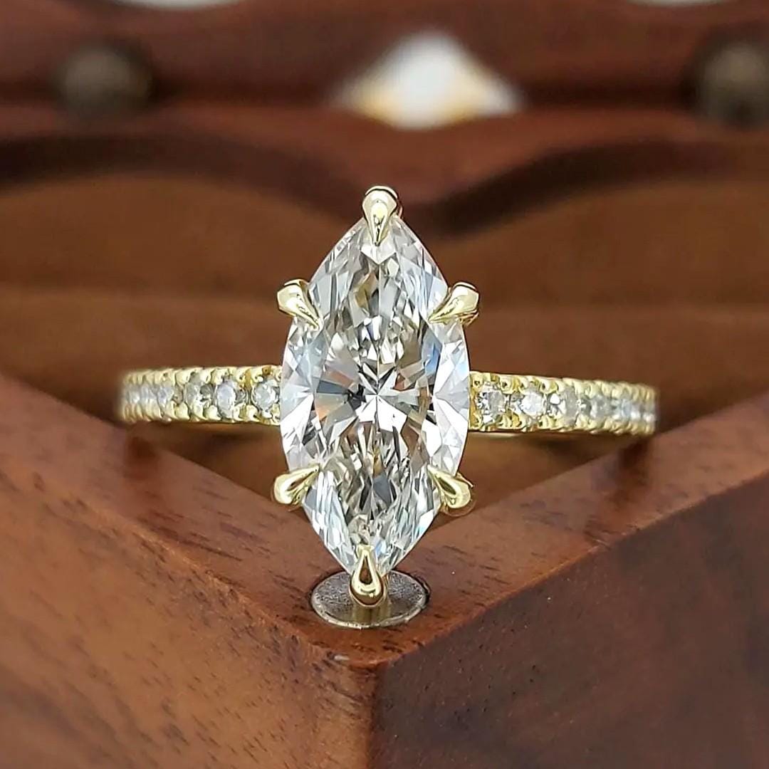 2.5 Ct IGI Certified Marquise Lab Diamond Hidden Halo Engagement Ring