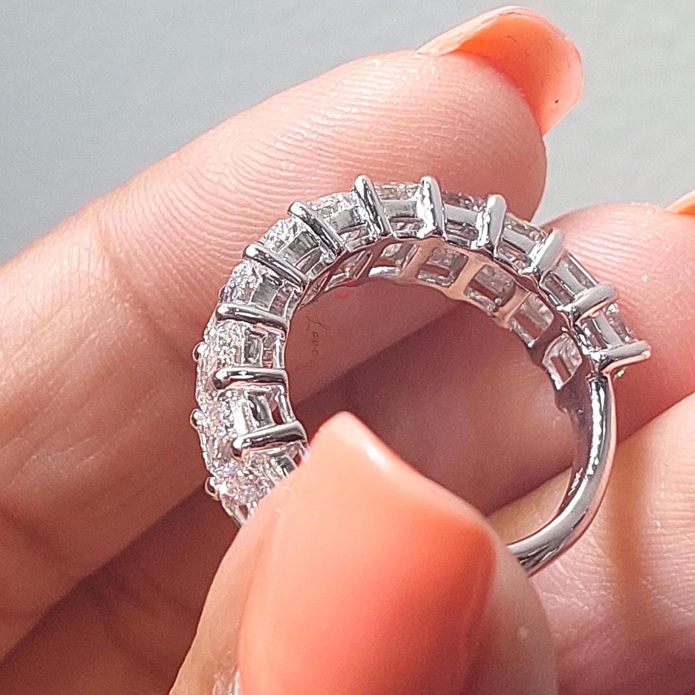 0.4 Ct Emerald Cut Lab Diamond Full Eternity Band Emerald cut Moissanite Brilliant Cut engagement ring in 935 Argentium Silver — custom handcrafted by Forever For Love