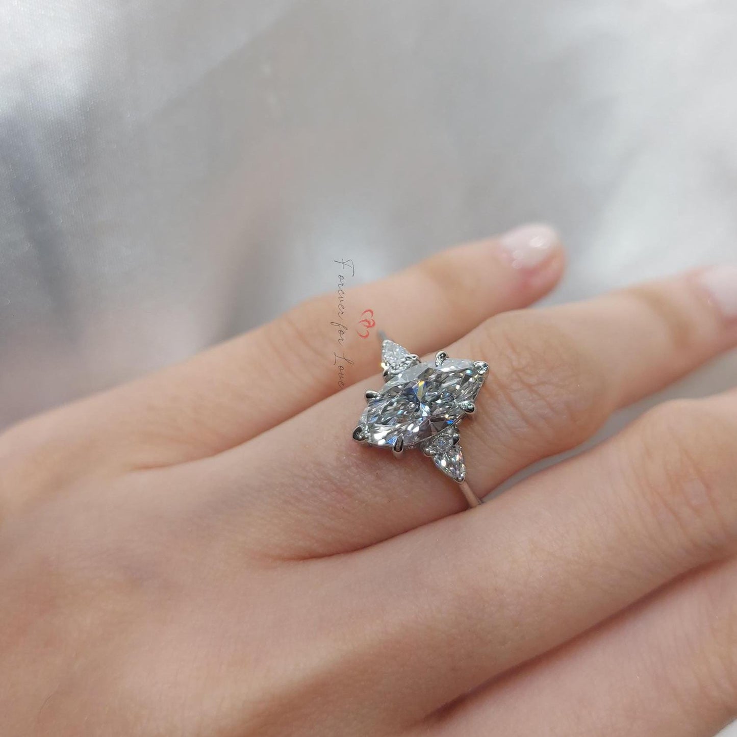 3 Ct IGI Certified Marquise Lab Diamond Dainty Solitaire Engagement Ring 1Ct Moissanite Brilliant Cut engagement ring in 935 Argentium Silver — custom handcrafted by Forever For Love