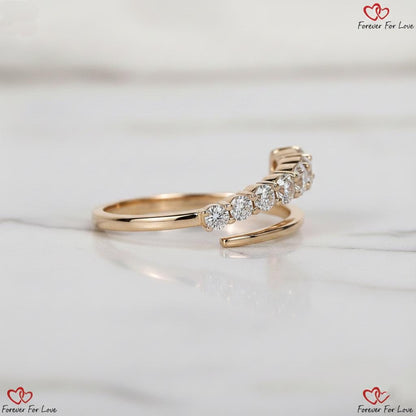 Open Wedding Band Lab Grown Diamond Ring Gap Wedding Ring Womens Cuff Stacking Ring Round Cut Diamond Band Bypass Setting Ring Everyday Ring