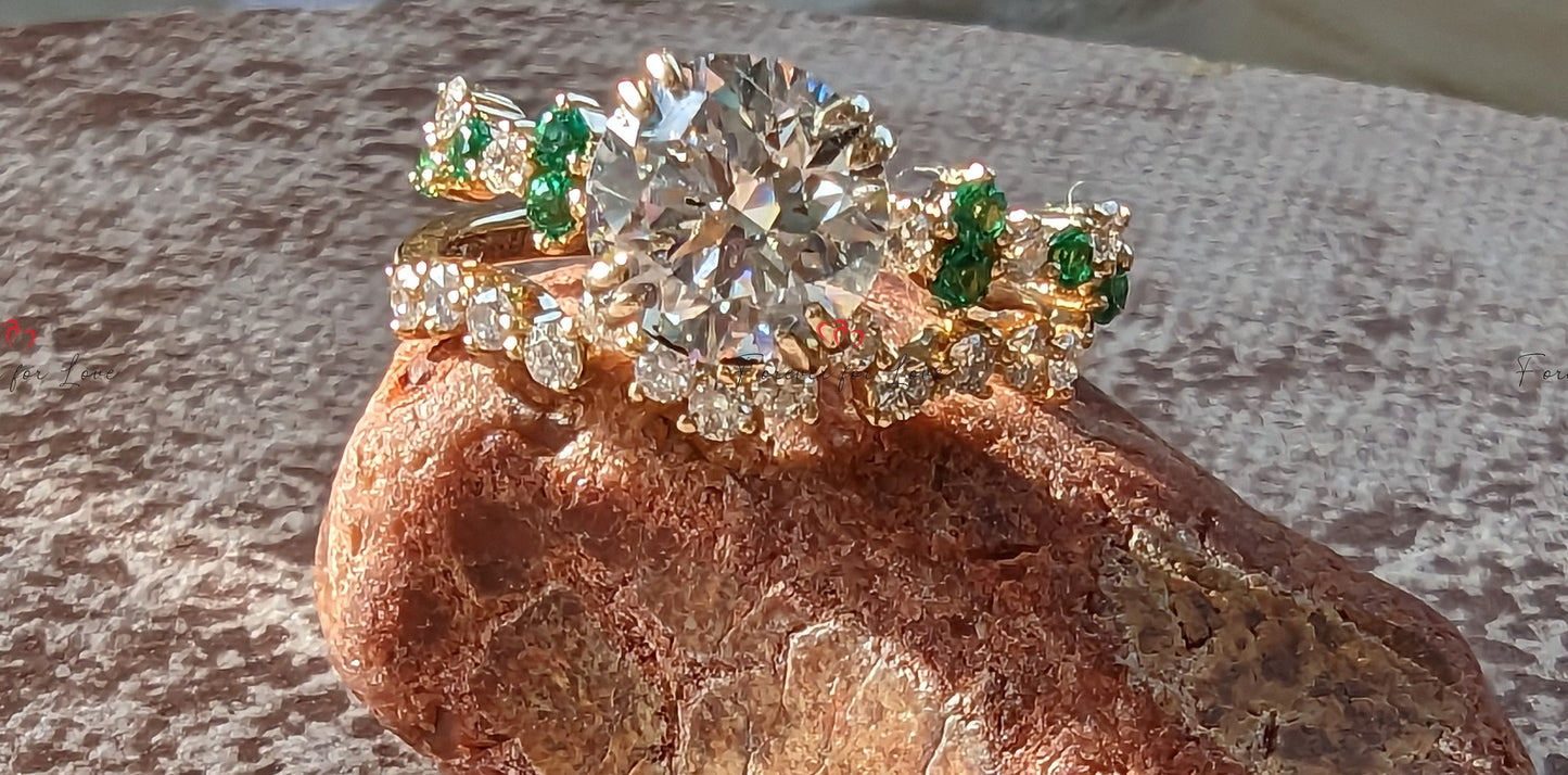 IGI Certified Emerald Lab Diamond Wedding Band Emerald cut Moissanite Brilliant Cut engagement ring in 935 Argentium Silver — custom handcrafted by Forever For Love