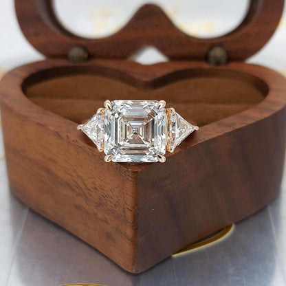 6 Ct IGI Certified Asscher Lab Diamond Three Stone Engagement Ring
