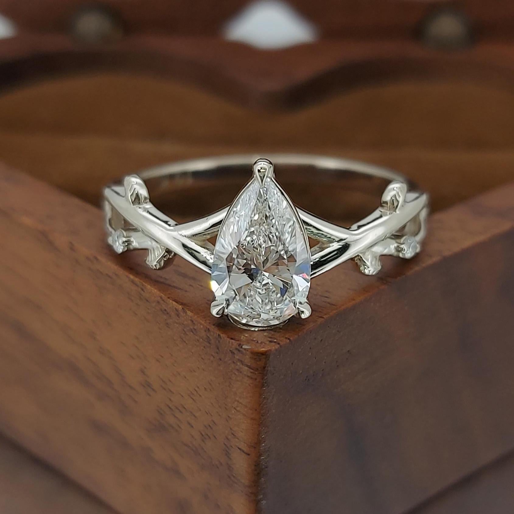 3 Ct IGI Certified Pear Lab Diamond Engagement Ring