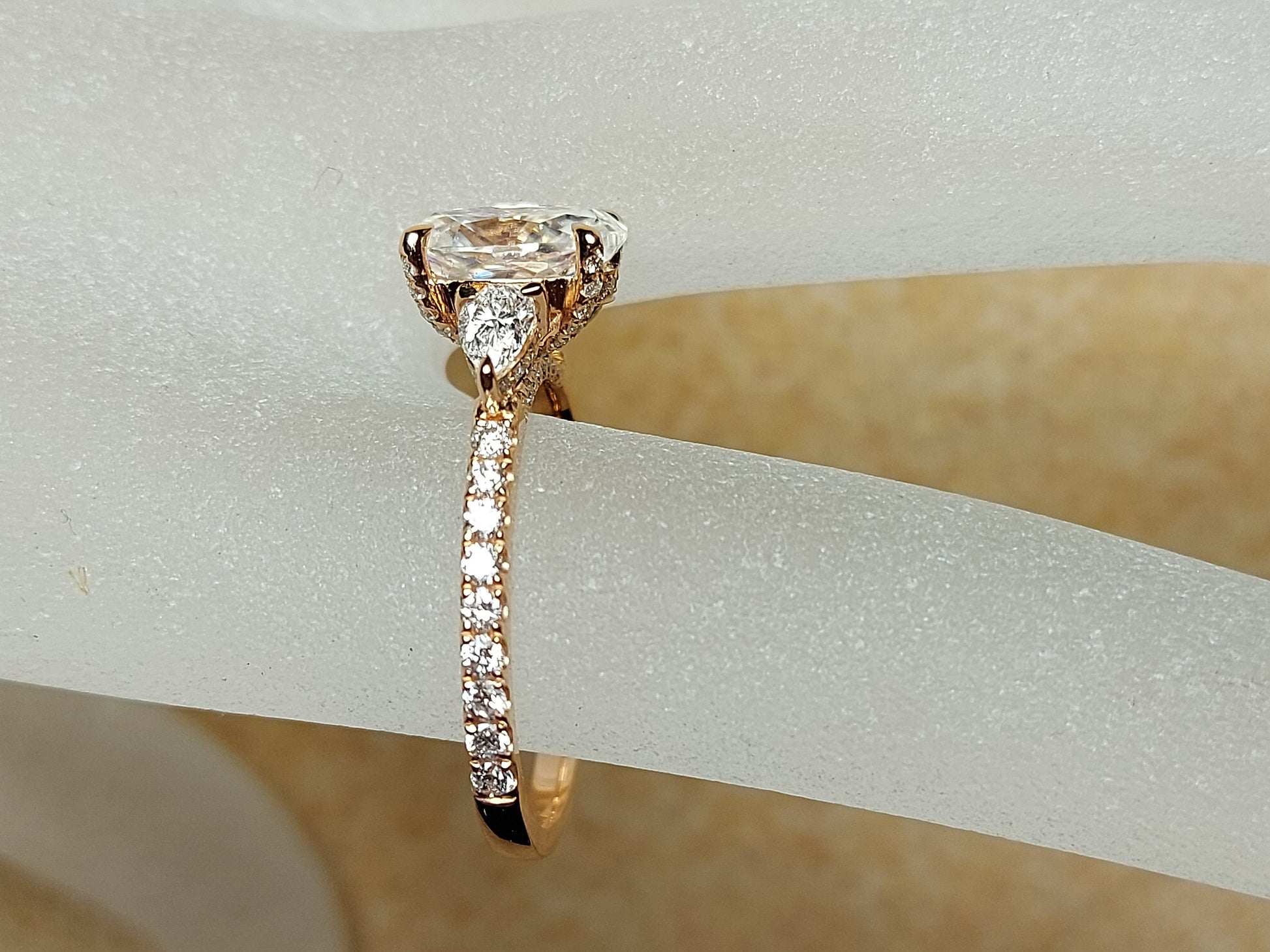 1.5 Ct Oval Diamond, Moissanite Three Stone Engagement Ring