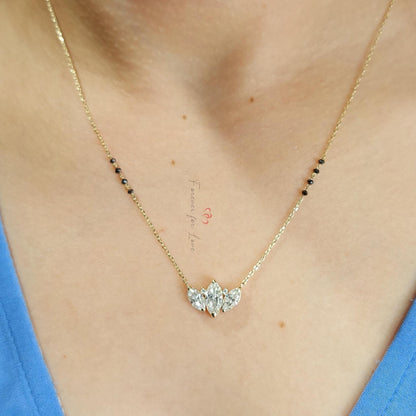 Mangalsutra Moissanite & Perles Noires, Collier Chaîne en Or, Bijoux Perles Faits Main, Collier de Mariage, Collier Diamant Véritable, cadeau pour elle.