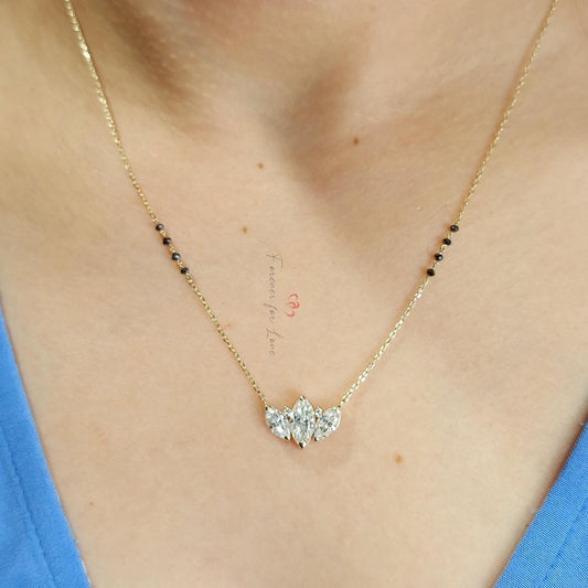 Moissanite & Black Beads Mangalsutra, Gold Chain Necklace, Handmade Beaded Jewellery, Wedding Necklace Real Diamond  Necklace, gift for her.