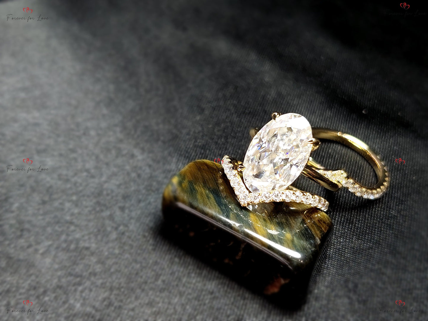 9.5 Ct Oval Moissanite Hidden Halo Bridal Set Oval cut Moissanite Brilliant Cut engagement ring in 935 Argentium Silver — custom handcrafted by Forever For Love