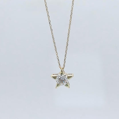 Sternförmige runde Diamantkette, 14 Karat Gelbgold, zierlicher minimalistischer Diamantanhänger, sternförmige Damenhalskette, perfektes Halsketten-Geschenk.
