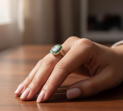 Emerald Diamond Solitaire Engagement Ring