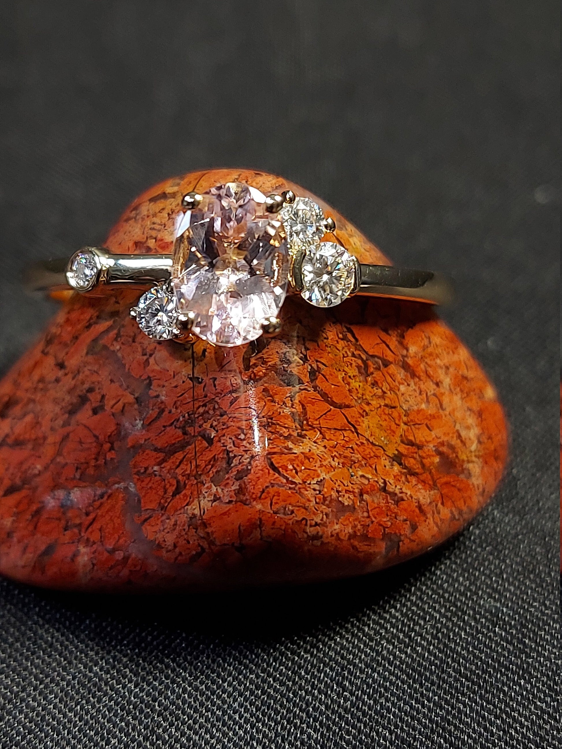1 Ct Oval Natural Diamond, Morganite Engagement Ring