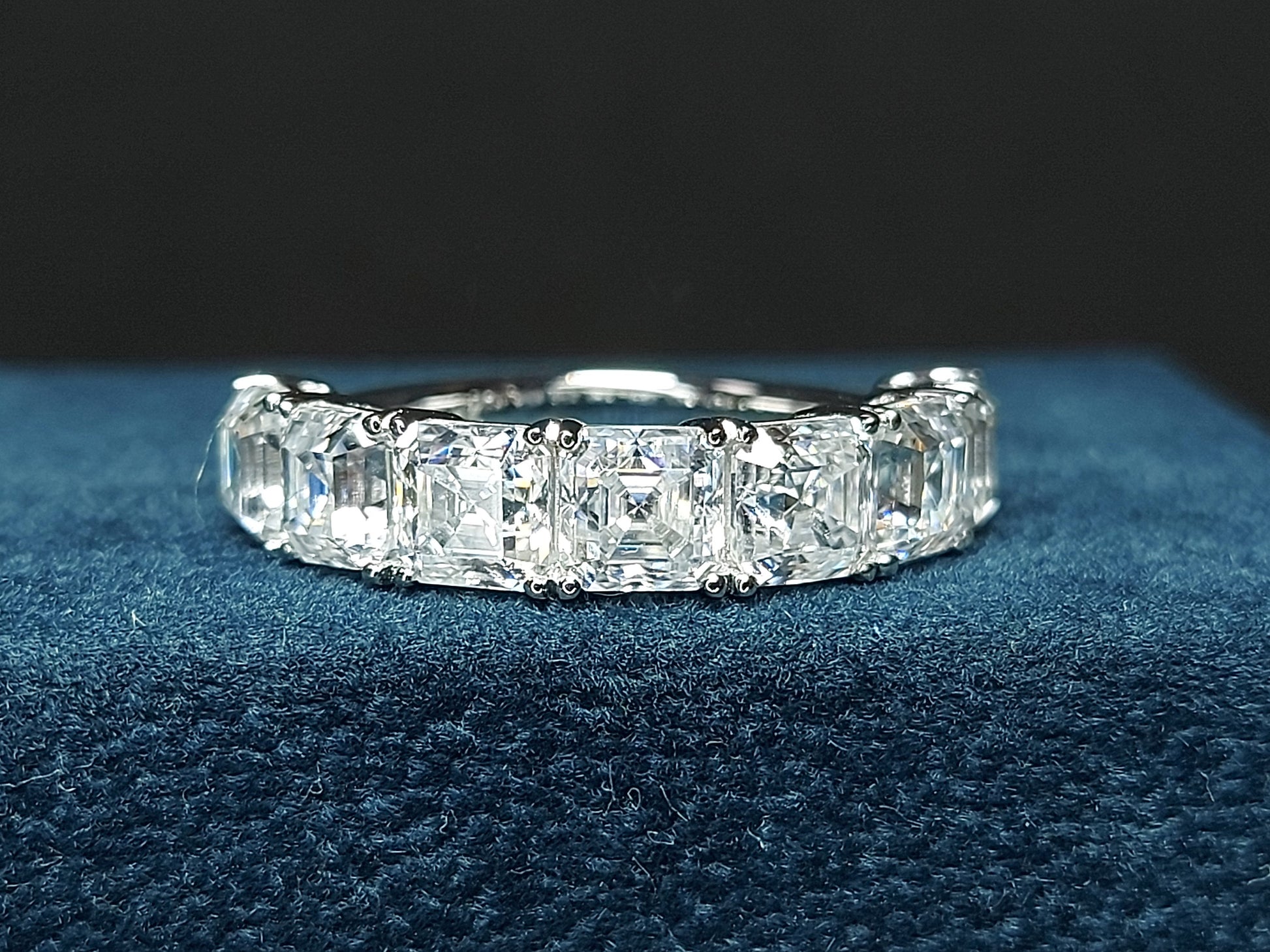 Asscher Cut Anniversary Band Moissanite Wedding Band Half Eternity Band Solid 14K White Gold, Statement Ring
