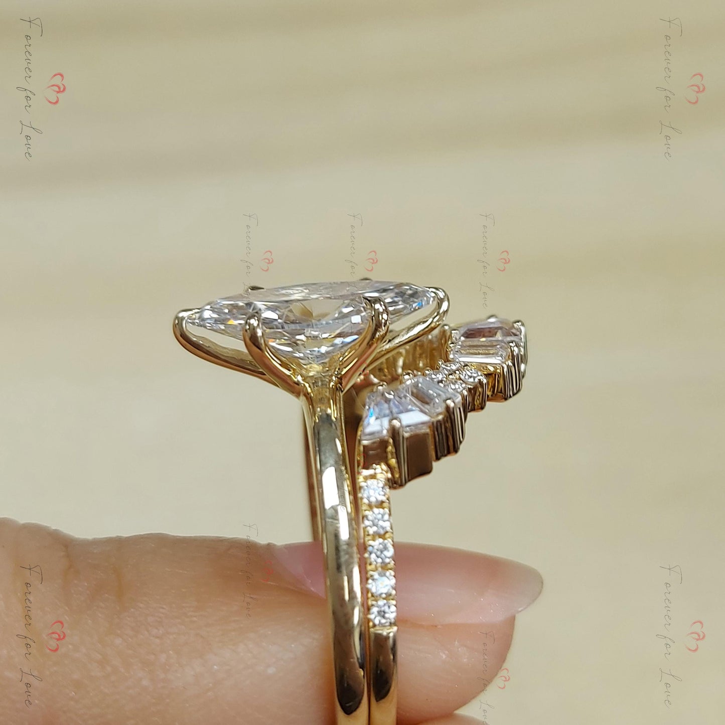 Marquise Lab Diamond Full Eternity Band Marquise cut Moissanite Brilliant Cut engagement ring in 935 Argentium Silver — custom handcrafted by Forever For Love