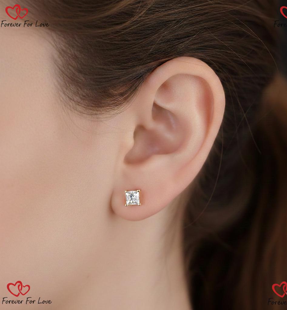 1,57 TCW Prinzessin Diamant Ohrstecker, EF/VS Laborgezüchtete Diamant Ohrstecker mit Steckerverschluss, Diamantohrstecker für Damen und Mädchen, Hochzeits-Ohrringe Moissanite engagement ring in Gold or Platinum — custom handcrafted by Forever For Love