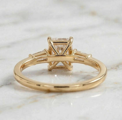 Radiant Lab Diamond Three Stone Engagement Ring