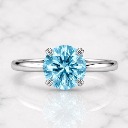 4 Ct Round Aquamarine Solitaire Engagement Ring