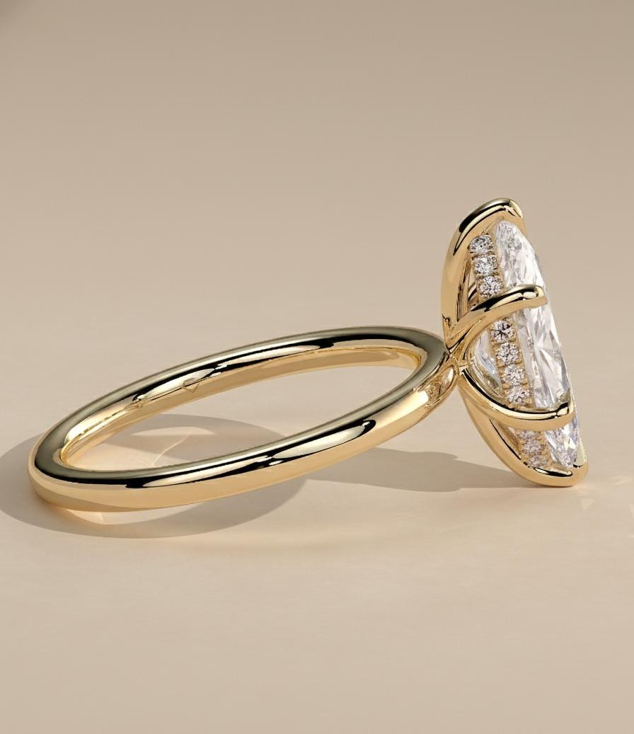 1,5 Karat IGI-zertifizierter Marquise-Labor-Diamant Verlobungsring mit verdecktem Halo Marquise cut Moissanite engagement ring in 935 Argentium Silber — custom handcrafted by Forever For Love