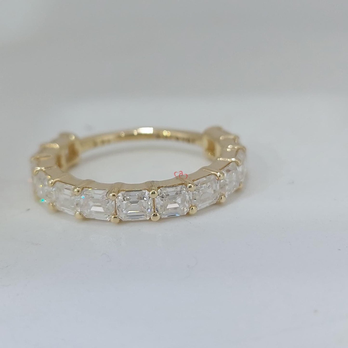 Emerald Cut Lab Diamond Half Eternity Band Emerald cut Moissanite Brilliant Cut engagement ring in 935 Argentium Silver — custom handcrafted by Forever For Love