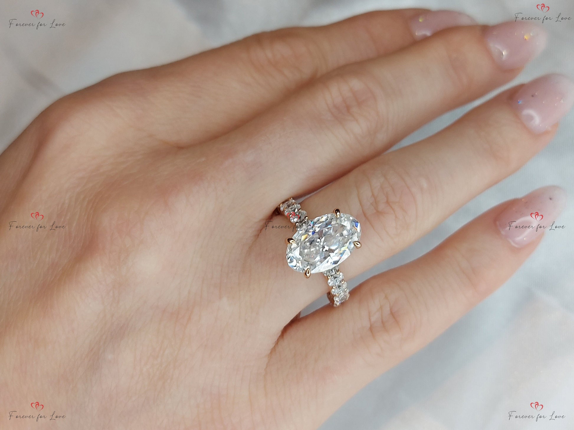 Oval Moissanite Hidden Halo Engagement Ring