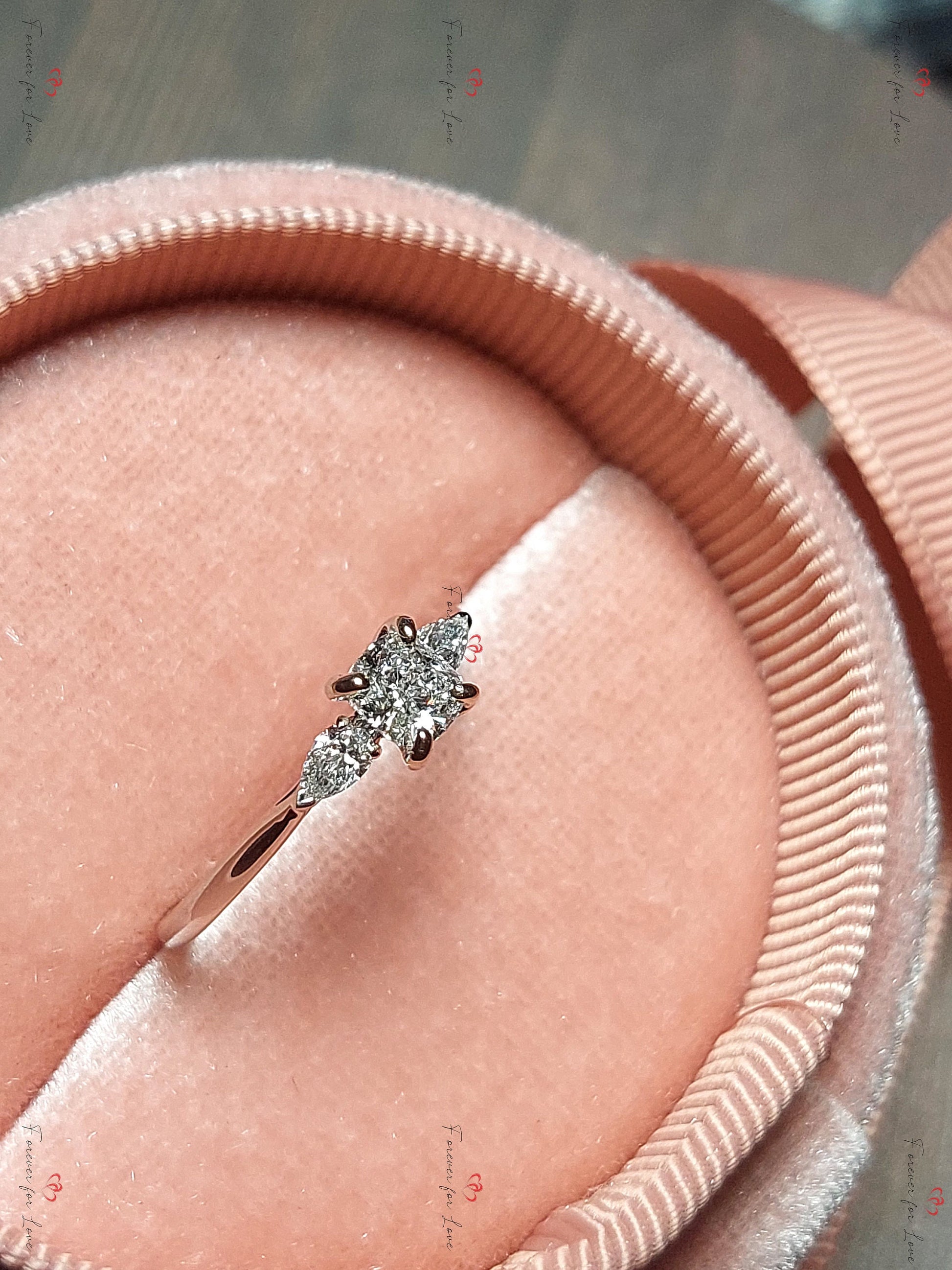 Cushion Lab Diamond, Moissanite Three Stone Engagement Ring