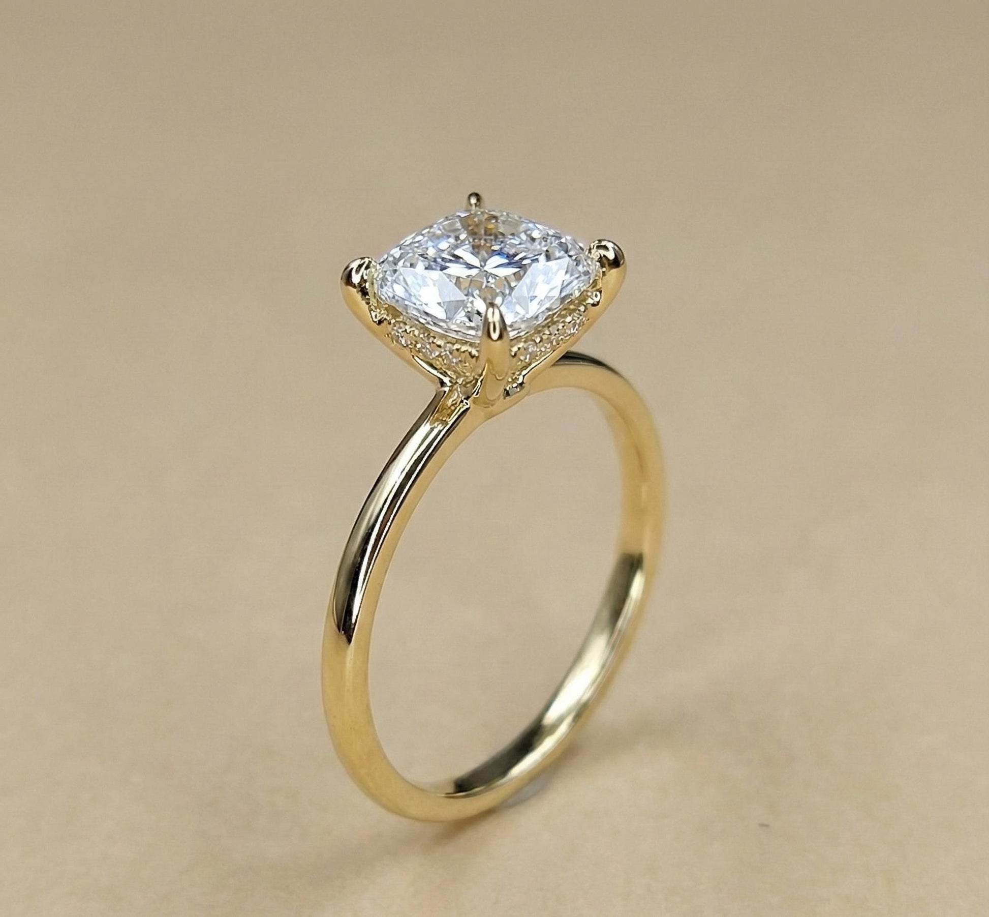 1.2 Ct IGI Certified Cushion Lab Diamond Hidden Halo Engagement Ring