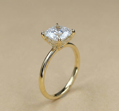 1.2 Ct IGI Certified Cushion Lab Diamond Hidden Halo Engagement Ring