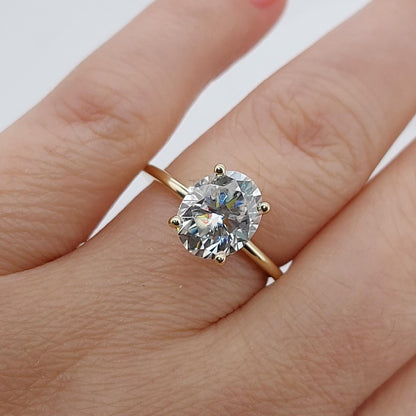 Oval Moissanite Engagement Ring, 3.0 CT Oval Cut Engagement Ring, Thin Band Oval Ring, Rose Gold Oval Solitaire engagement Ring