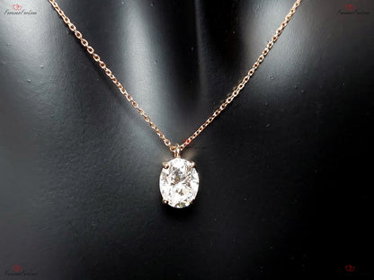 Collier ovale en moissanite, or rose 14 carats, pendentif minimaliste délicat en moissanite, collier alternatif en diamant pour femme, cadeau spécial pour elle.