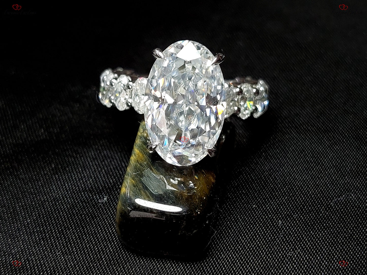Oval Engagement Ring, 10 Ct Crushed ice Oval cut 16*10.5mm Moissanite engagement ring, diamond hidden halo Chunky oval band Gift for her. Oval cut Moissanite Brilliant Cut engagement ring in 935 Argentium Silver — custom handcrafted by Forever For Love
