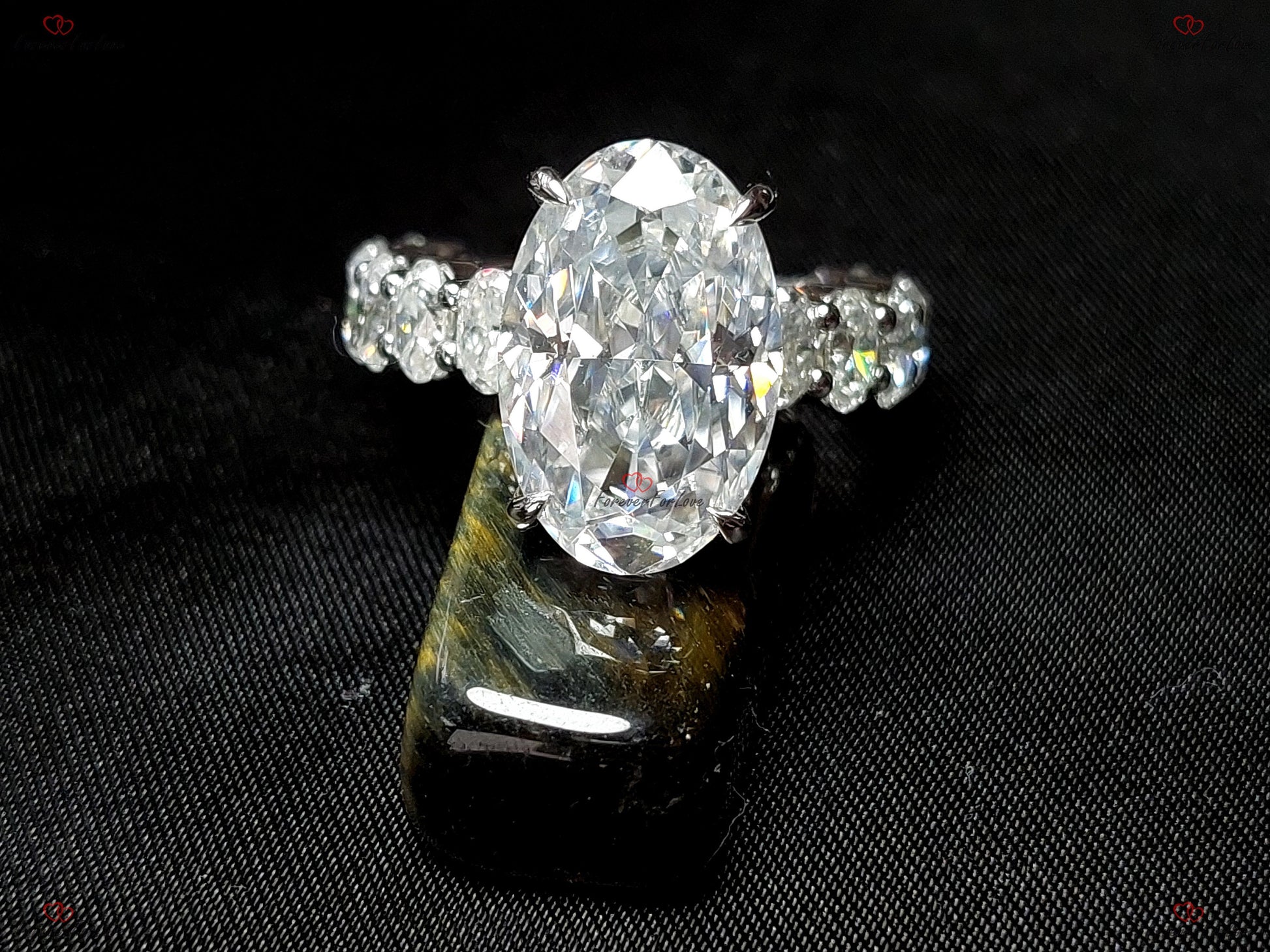 Oval Engagement Ring, 10 Ct Crushed ice Oval cut 16*10.5mm Moissanite engagement ring, diamond hidden halo Chunky oval band Gift for her.