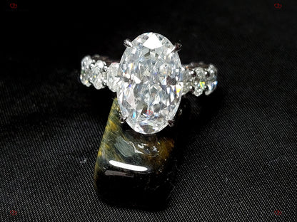 Oval Engagement Ring, 10 Ct Crushed ice Oval cut 16*10.5mm Moissanite engagement ring, diamond hidden halo Chunky oval band Gift for her.
