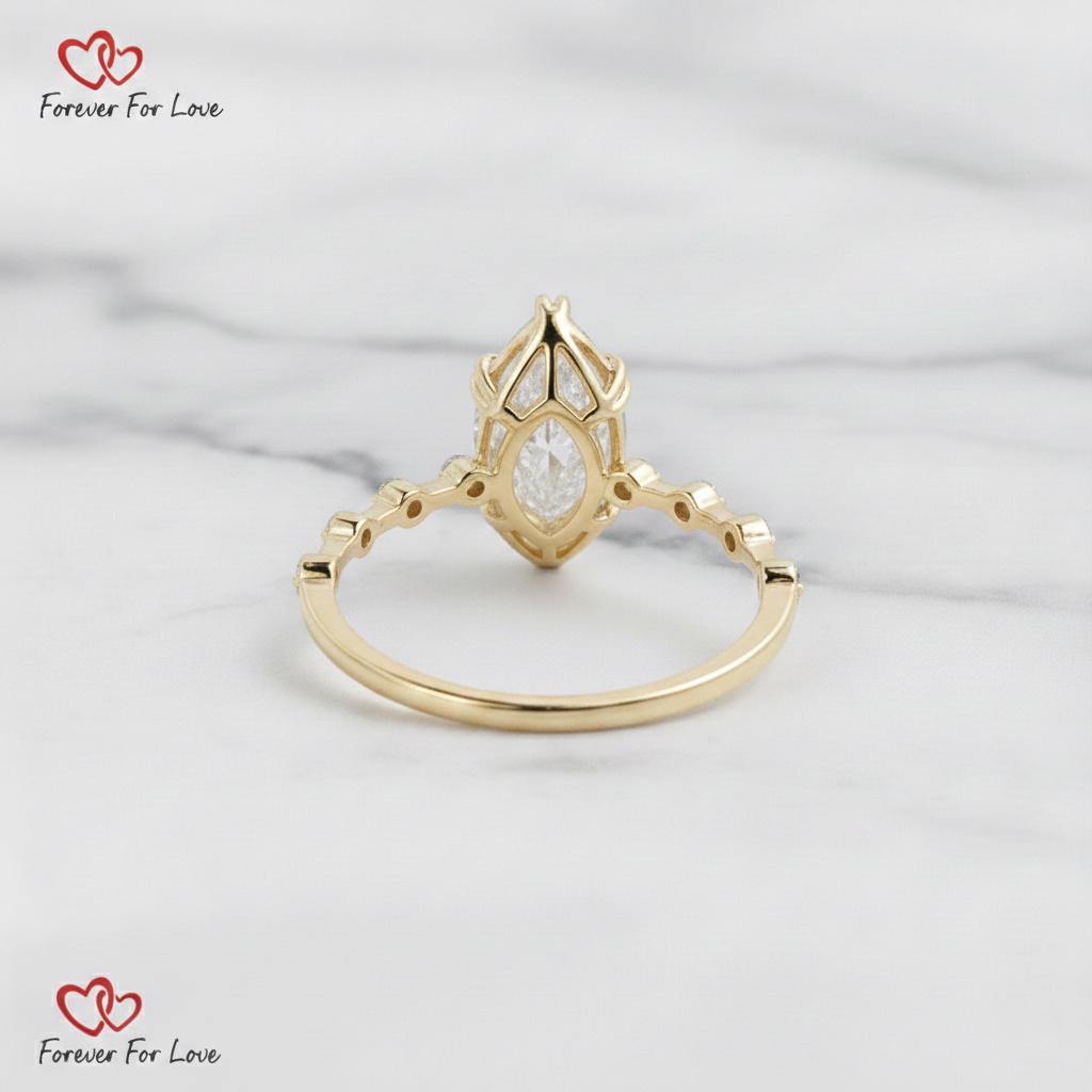 4.1 Ct Marquise Lab Diamond Solitaire with Side Stones Marquise cut 1Ct Moissanite Brilliant Cut engagement ring in 935 Argentium Silver — custom handcrafted by Forever For Love