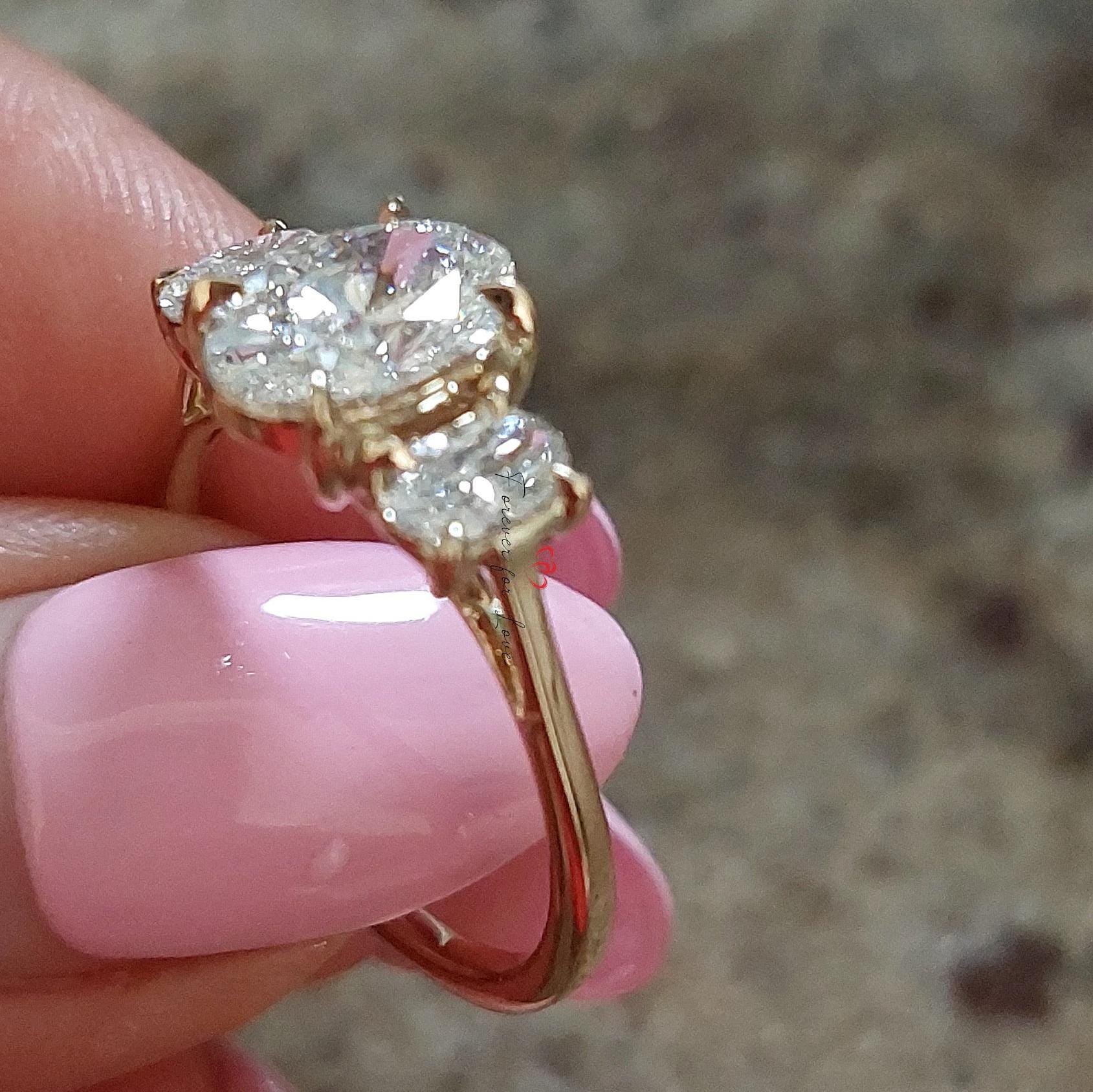 2 Ct IGI Certified Oval Gemstone Three Stone Engagement Ring